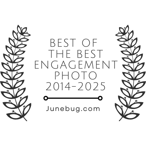 Best of the best engagement photo award 2014-2025 by junebug. Com with laurel wreaths.